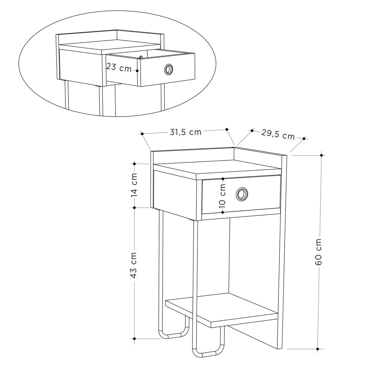 Nachtkastjes - Nachtkastje Sirius Rechts Mokka Melamine 32x61x30 cm - Dimehouse
