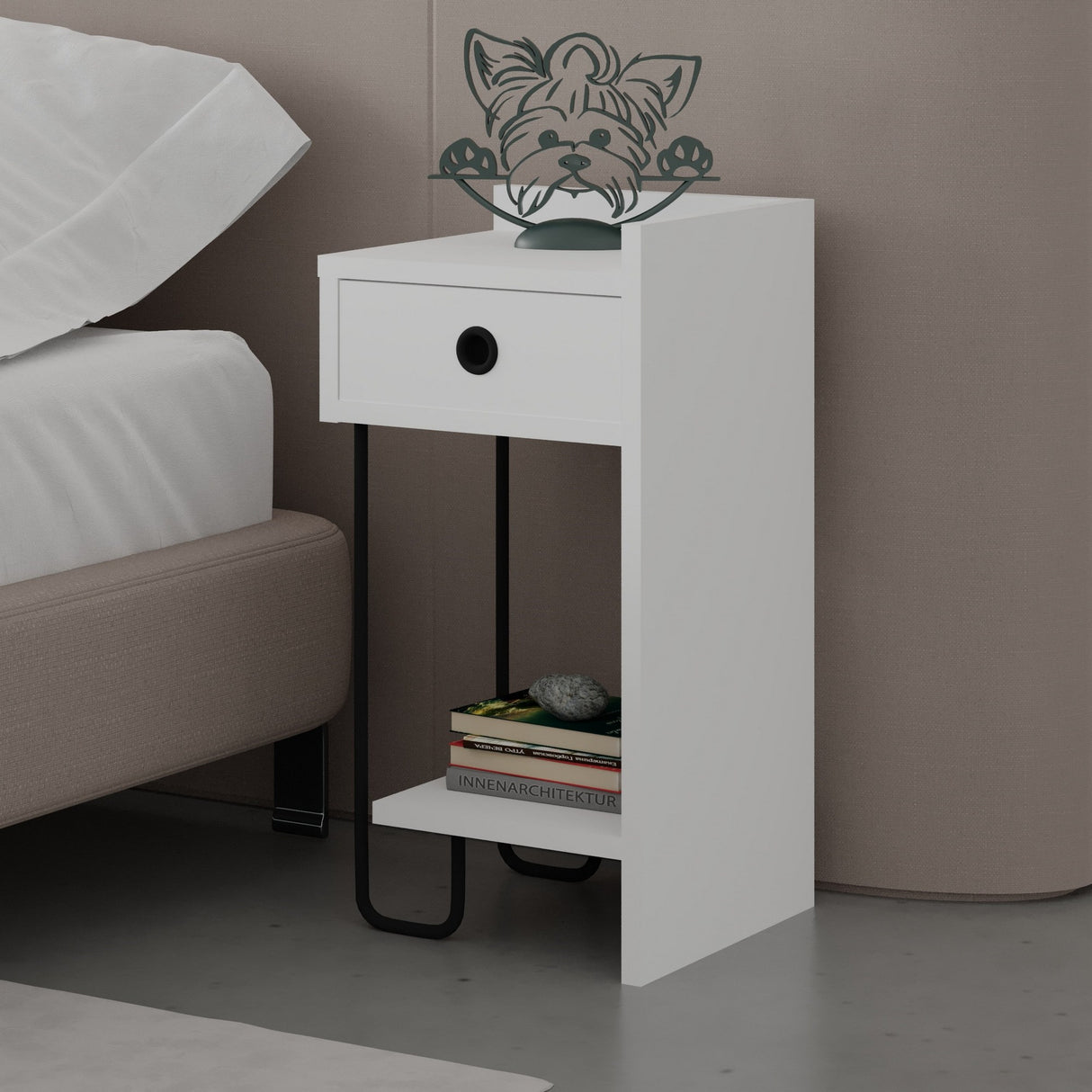 Nachtkastjes - Nachtkastje Sirius Rechts Wit Melamine 32x61x30 cm - Dimehouse