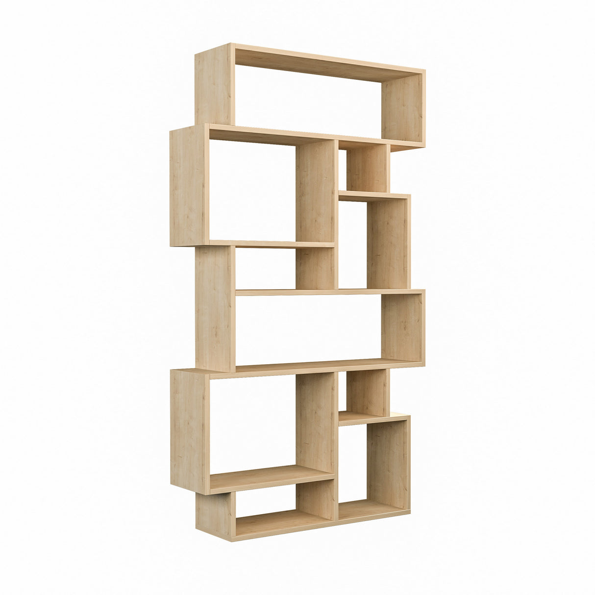 Libreria asimmetrica in melaminico aspetto rovere Karmato 96x168,5x25,5 cm
