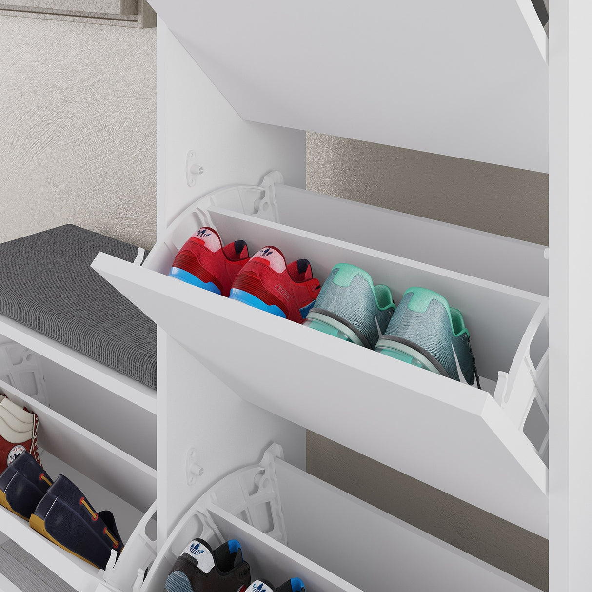 Schoenenkasten - Schoenenkast Dude Wit Melamine 105x118,5x26 cm - Dimehouse