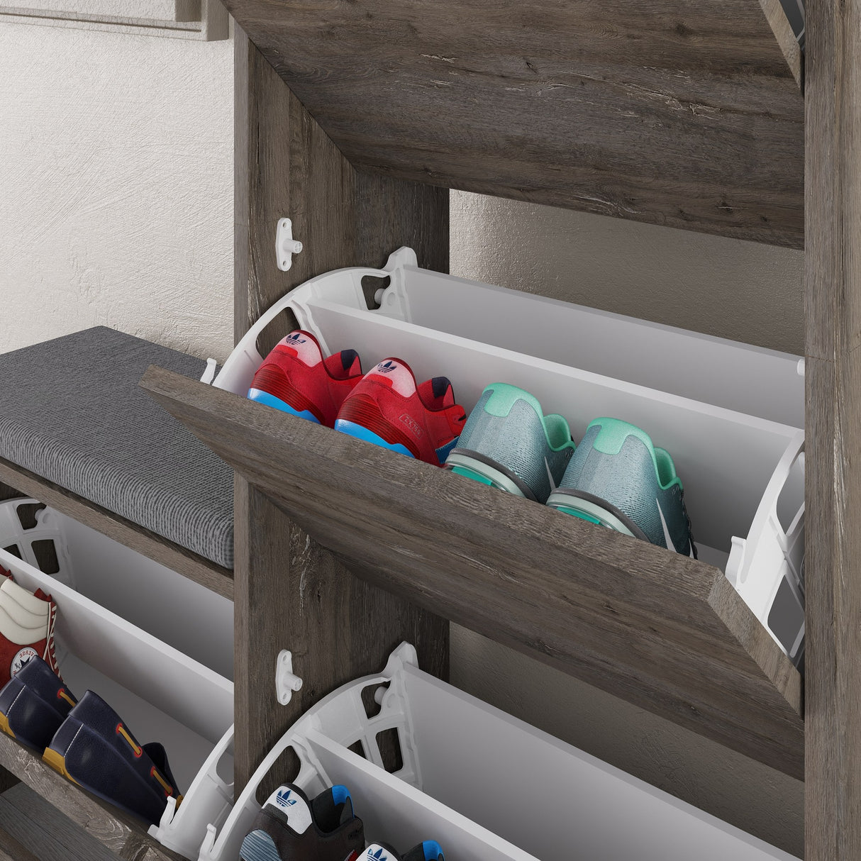 Schoenenkasten - Schoenenkast Dude Donkerbruin Melamine 105x118,5x26 cm - Dimehouse