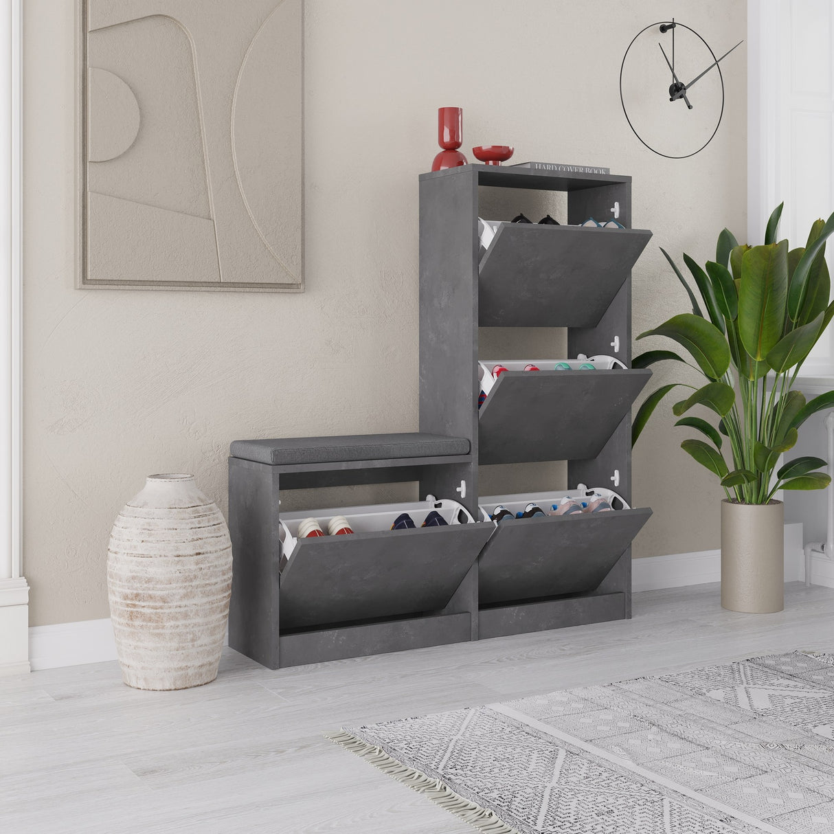 Schoenenkasten - Schoenenkast Dude Grijs Melamine 105x118,5x26 cm - Dimehouse