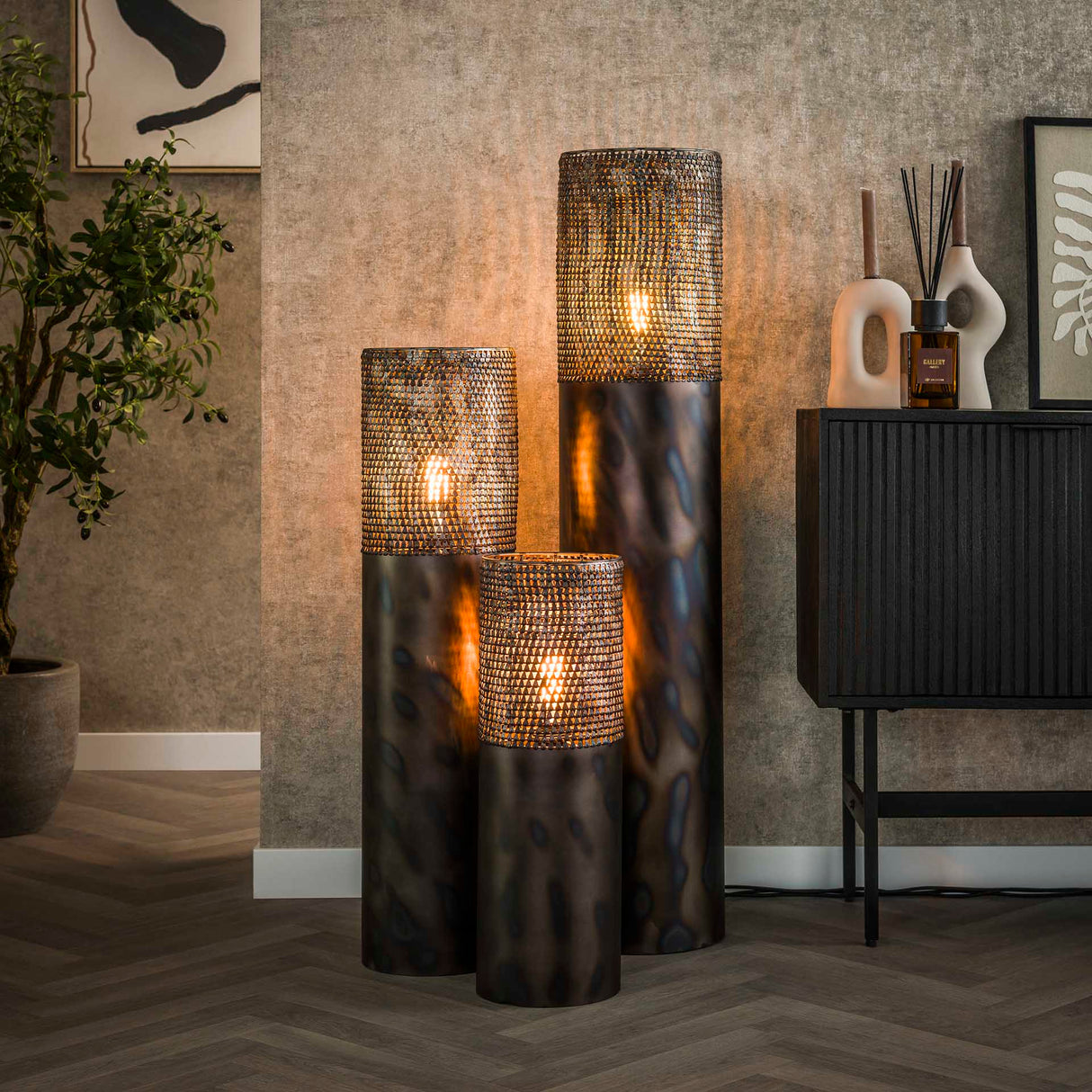 Vloerlampen - Vloerlamp cilinder Brick 60 cm zwart bruin - Dimehouse