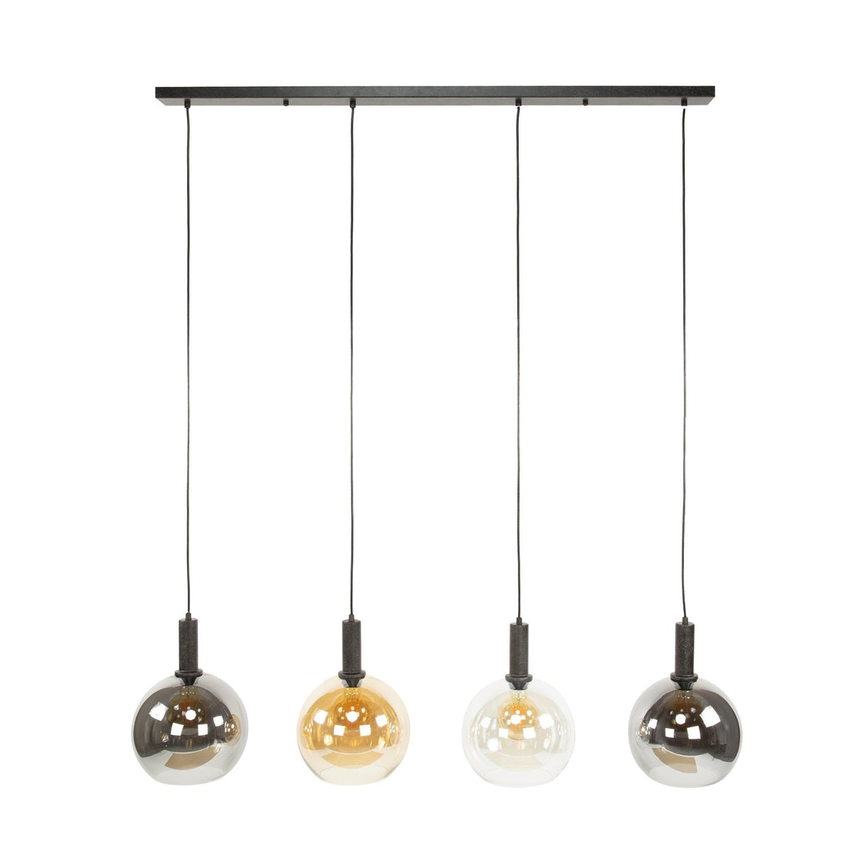 Hanglampen - Hanglamp 4 - lichts gekleurd glas zwart metaal Valeo 135 cm - Dimehouse