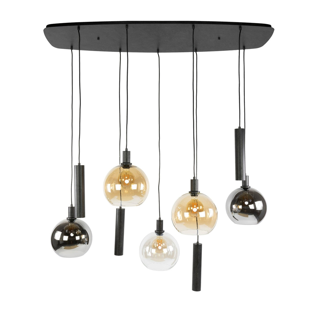 Hanglampen - Hanglamp 9 - lichts gekleurd glas zwart metaal Valeo 110 cm - Dimehouse