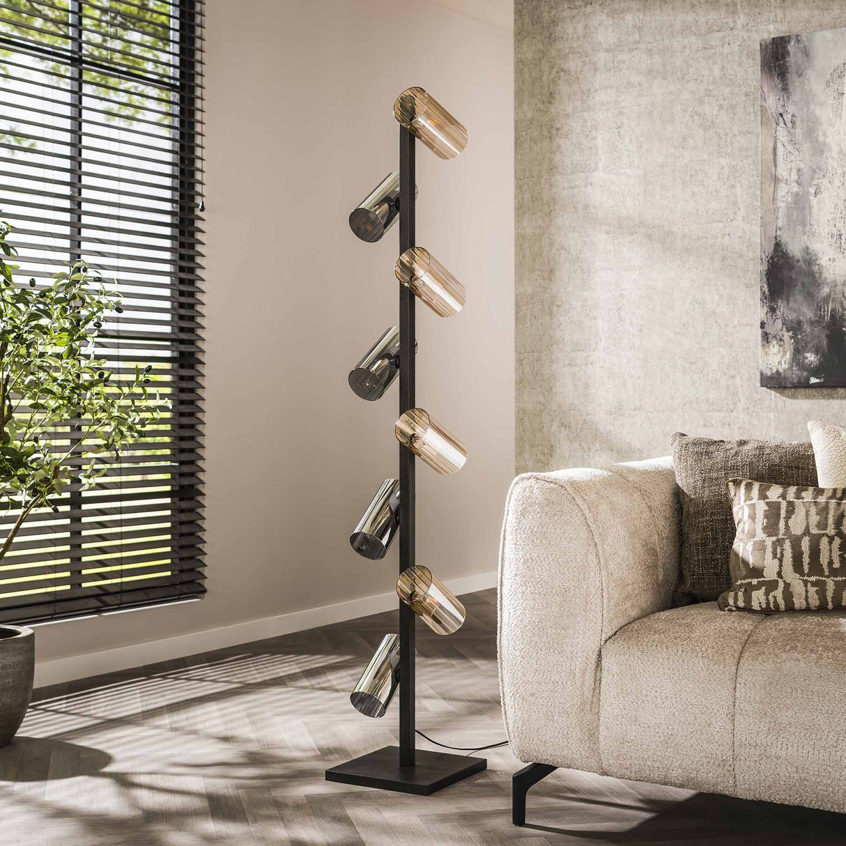 Lampada da terra Khai cilindro a 8 luci in vetro misto