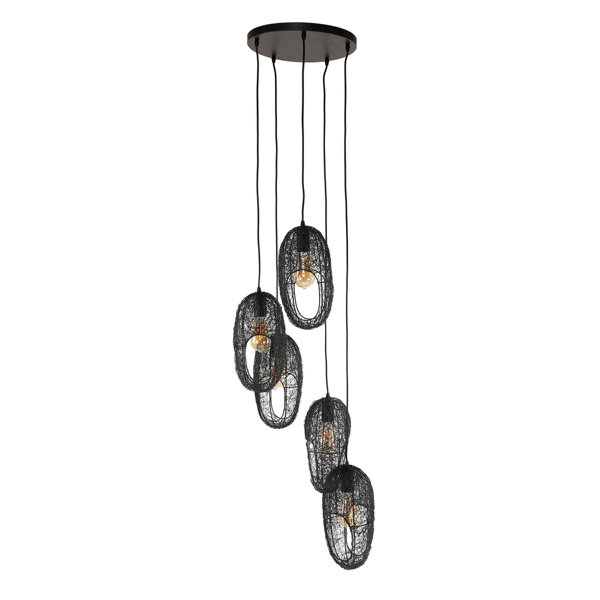 Hanglampen - Hanglamp Debra 5 - lichts getrapt metaal zwart - Dimehouse