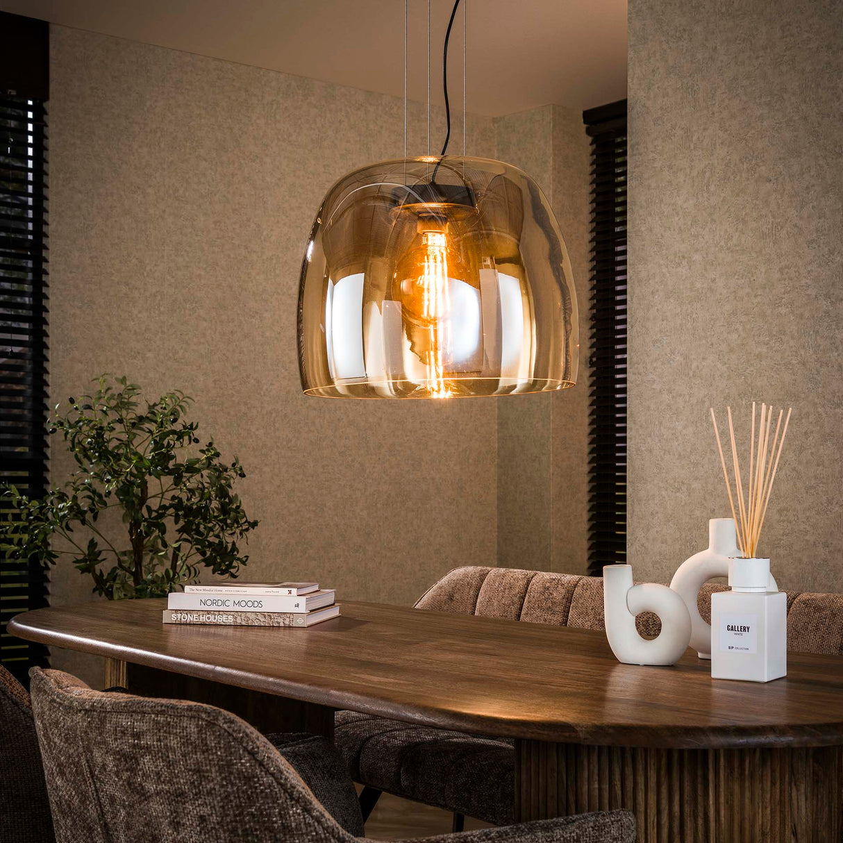 Hanglampen - Hanglamp Dain 1 - lichts XL amberkleurig glas - Dimehouse