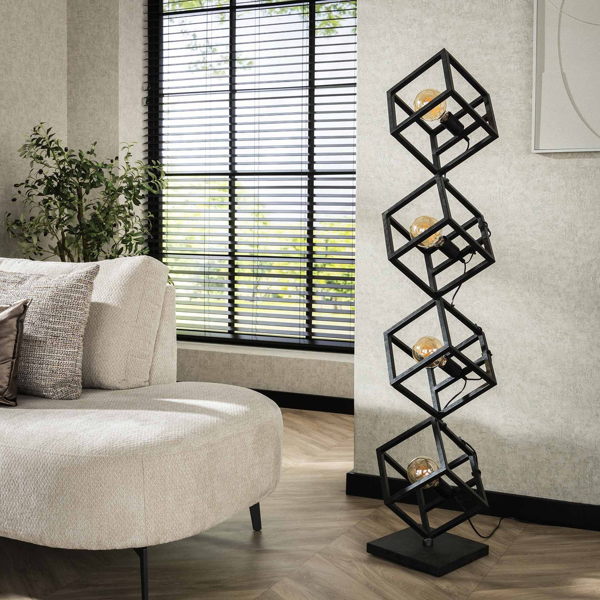 Vloerlampen - Vloerlamp Drew 4 - lichts kubus zwart - Dimehouse