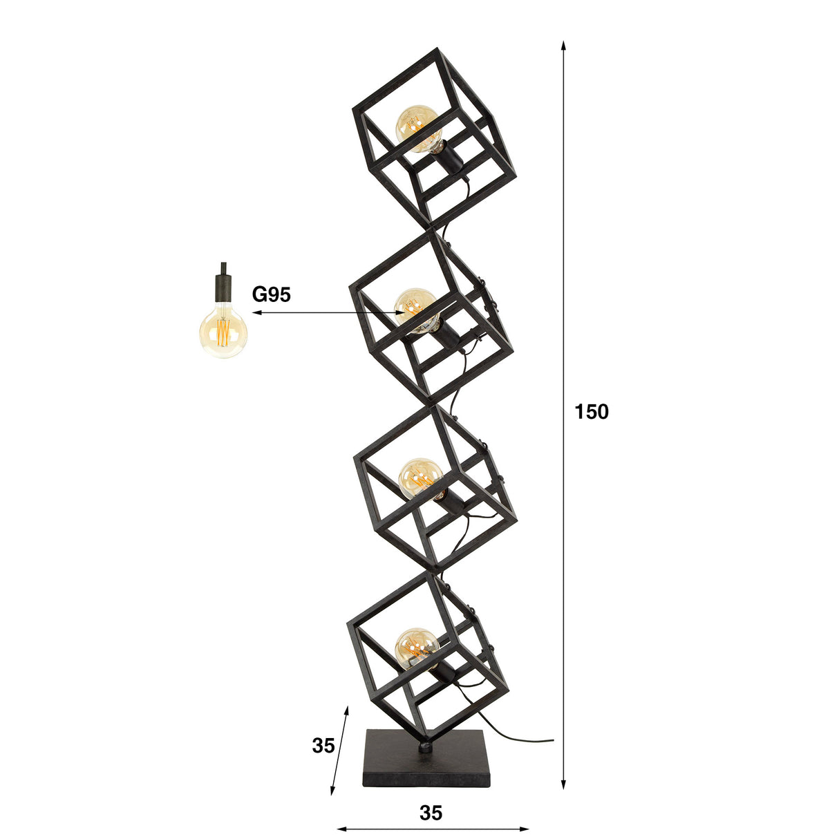 Vloerlampen - Vloerlamp Drew 4 - lichts kubus zwart - Dimehouse