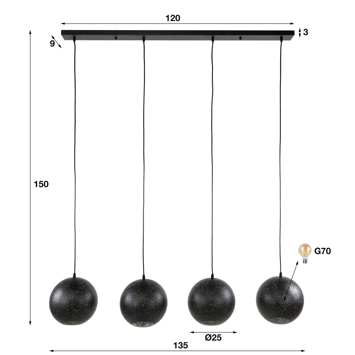 Hanglampen - Hanglamp Zeno 4 - lichts Ø25 metaal zwart - Dimehouse
