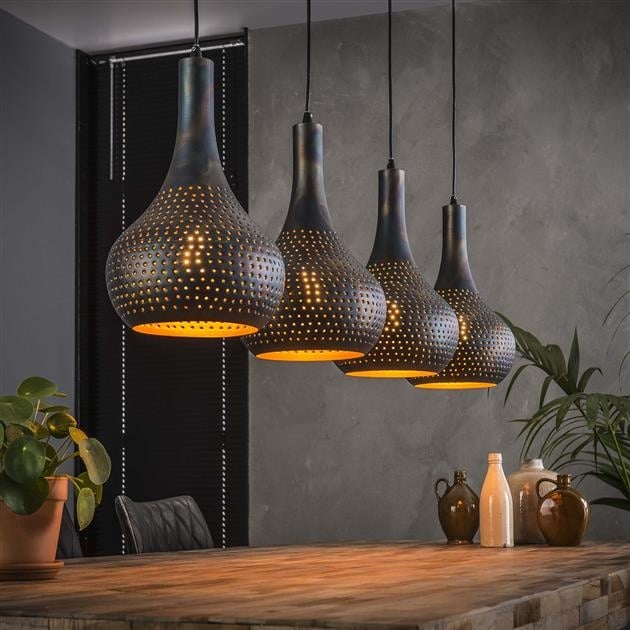 Lampada a sospensione Aya 4 Nero-Marrone DH Interno Marrone LxLxH 123x45x28 Marrone nero Foto ambientale vista frontale diagonale