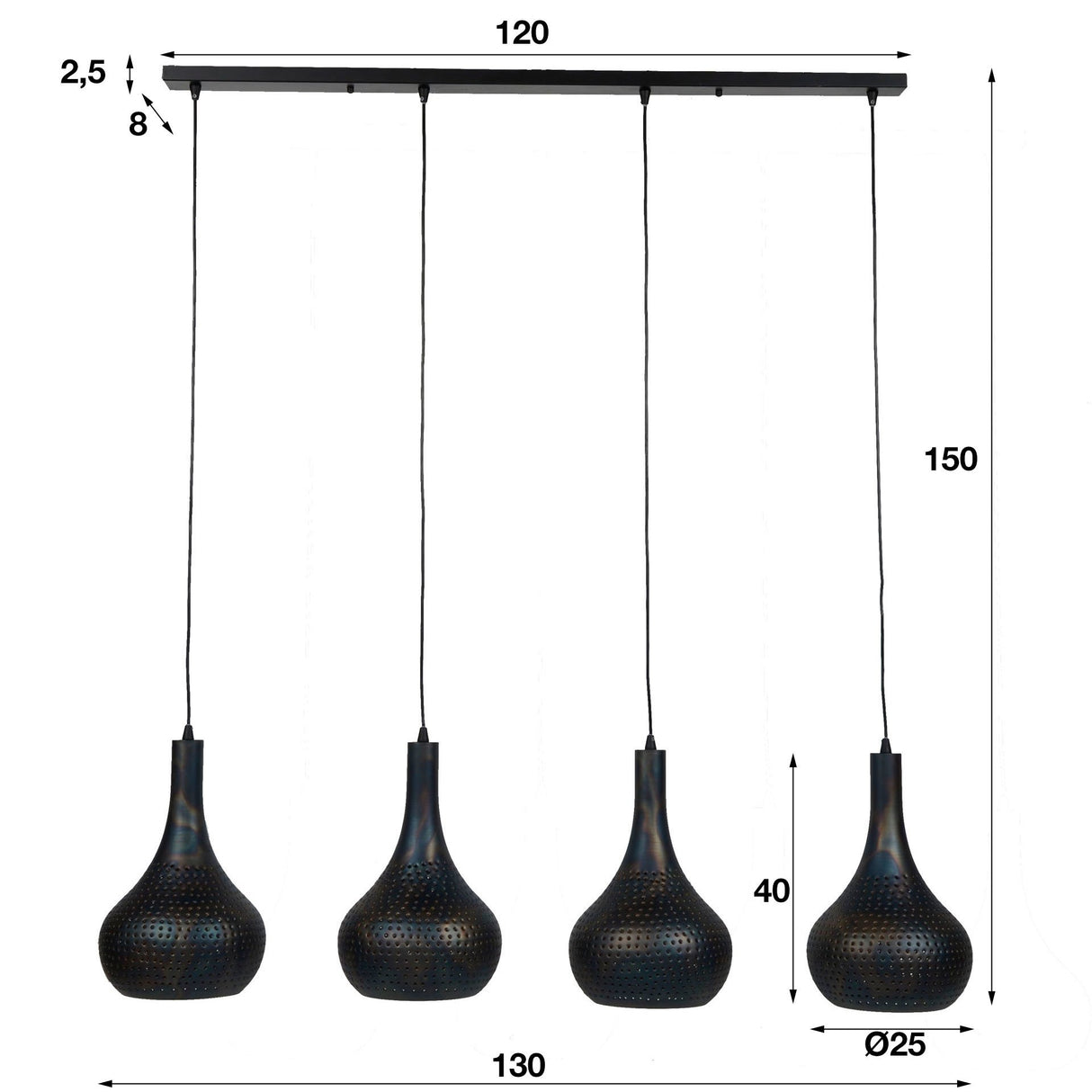 Lampada a sospensione Aya 4 Nero-Marrone DH Interno Marrone LxPxH 123x45x28 Marrone nero Indicazione dimensione foto bianca
