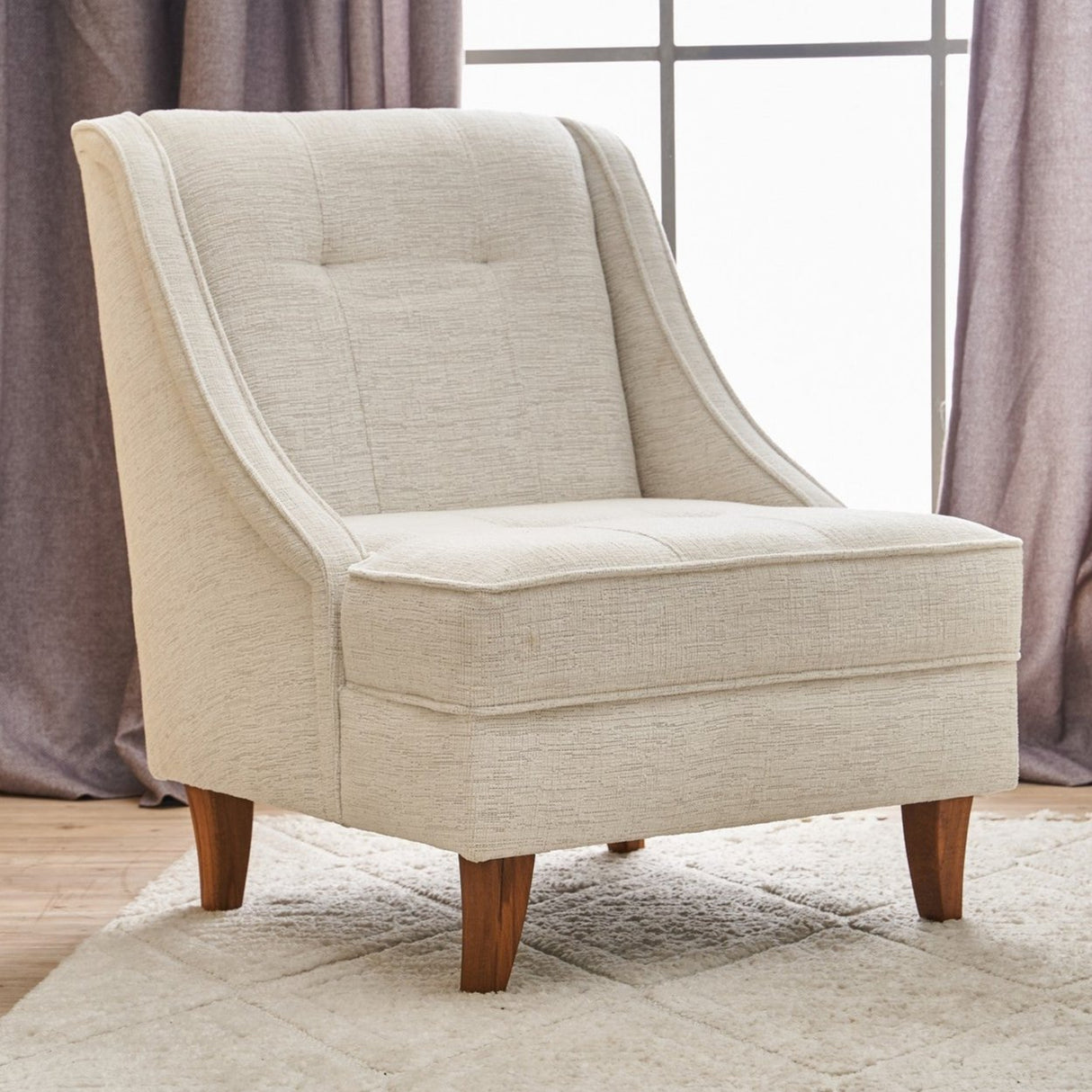 Fauteuils - Fauteuil beige chenille stof landelijk klassiek Ella - Dimehouse
