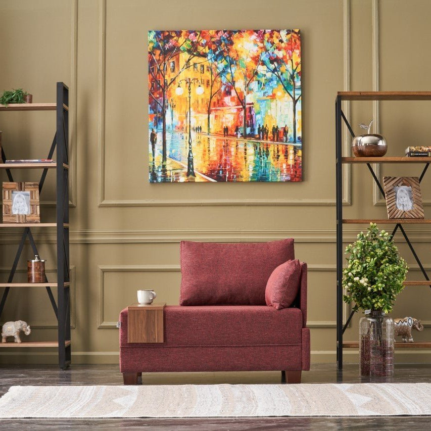 Poltrona Moderna Tessuto Fly Bordeaux - Destra - Con Tavolino in Legno