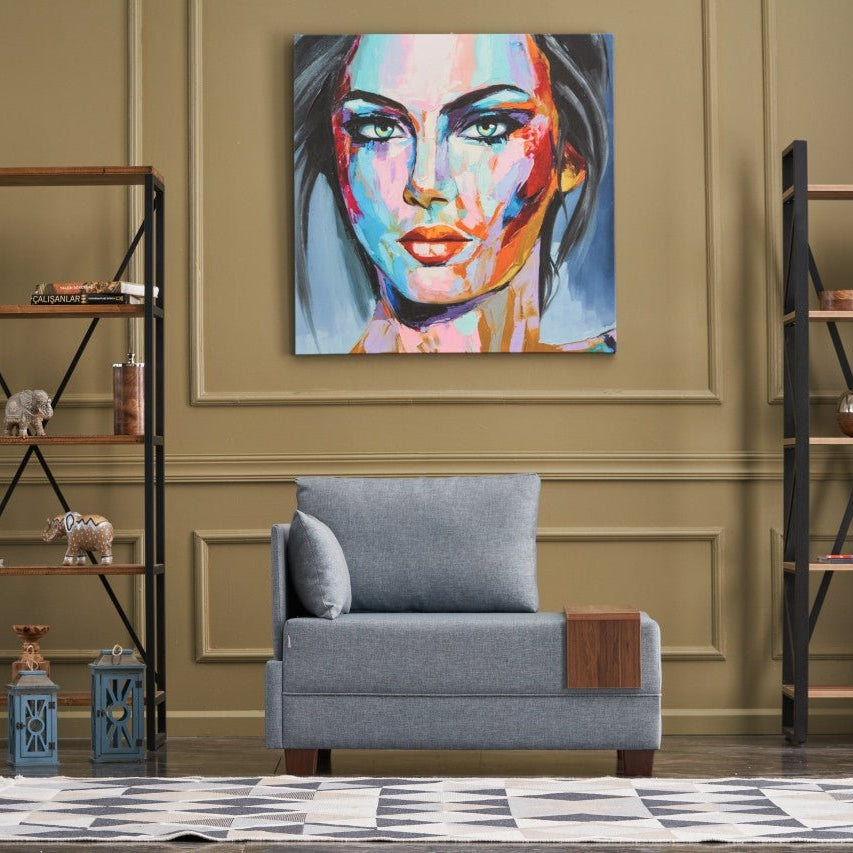 Poltrona Moderna Tessuto Blu Fly - Sinistra - Con Tavolino in Legno