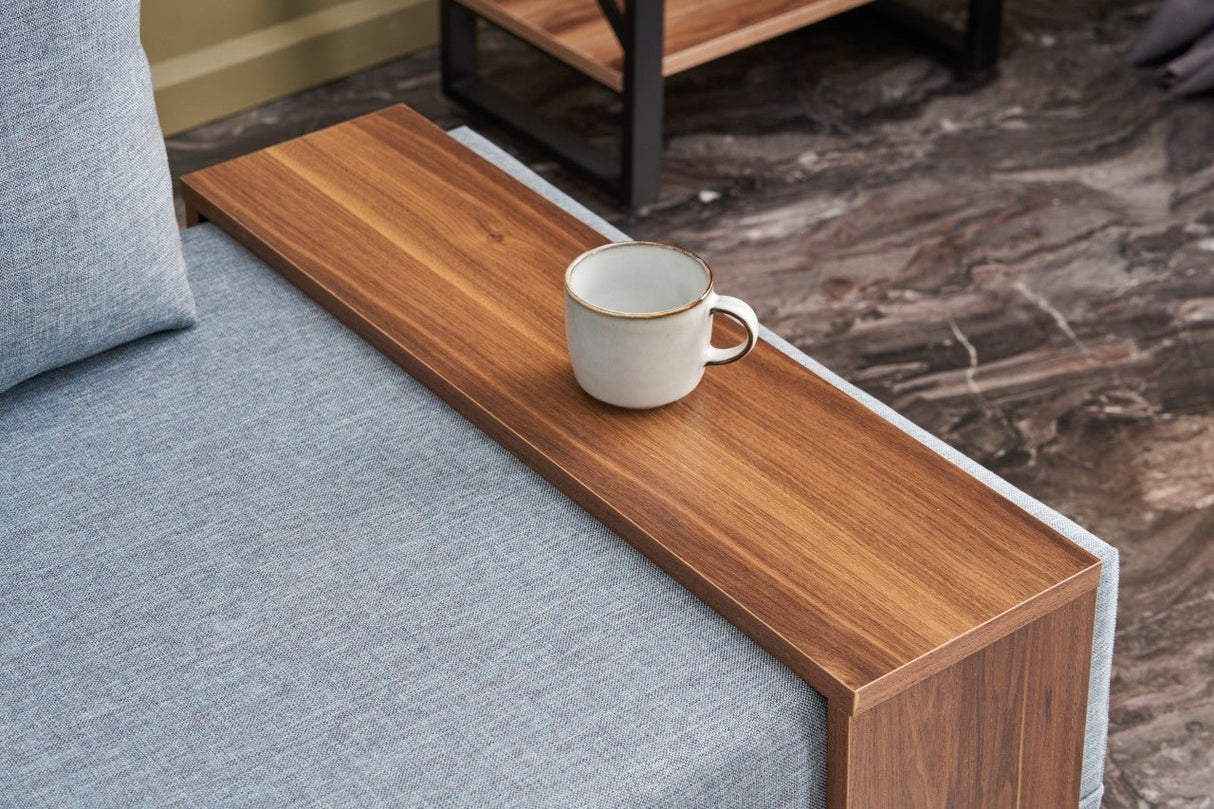 Poltrona Moderna Tessuto Blu Fly - Sinistra - Con Tavolino in Legno