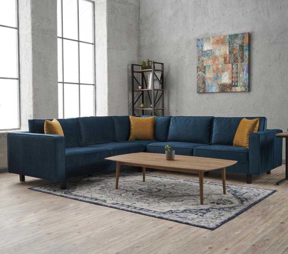 Banken - Hoekbank Kale Velvet marine blauw - vijf persoons - Dimehouse