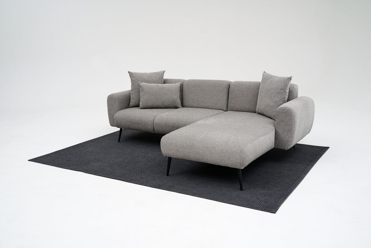 Divano angolare in tessuto grigio - Gambe alte e sottili - Interno solido - 252 x 155 cm - Laterale
