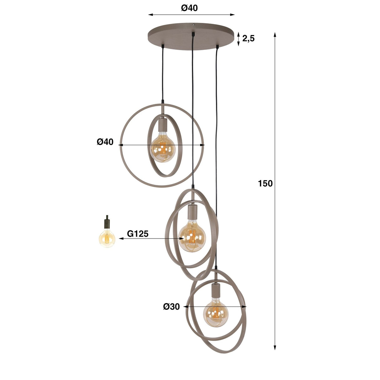 Lampadario Moderno Beige Otan a Sospensione a 3 Luci