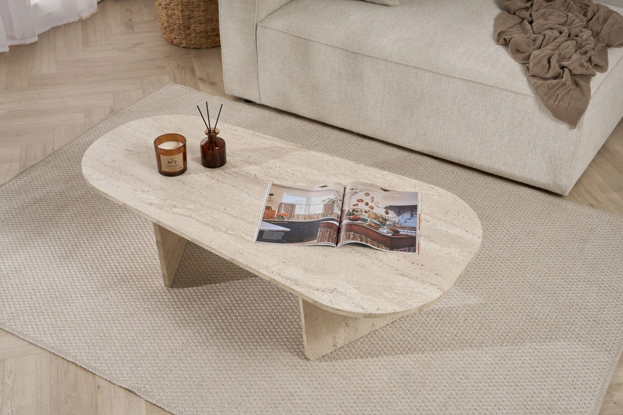 Ovalis - Travertino truciolare rivestito melaminico al 100%.