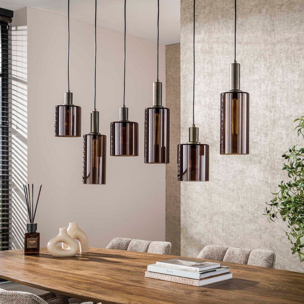 Hanglampen - Moderne Hanglamp Aureo 6 - lichts Sienna Bruin 118 cm - Dimehouse
