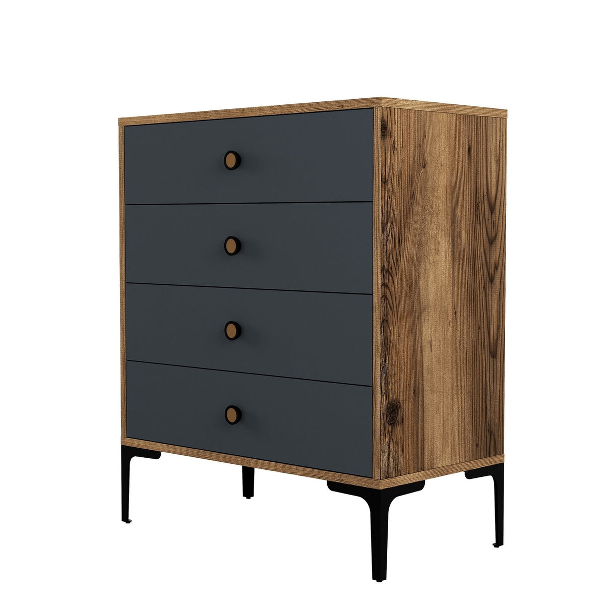 Ladekasten - Ladekast Lizbon Walnoot Antraciet Melamine 76x90,7x40 cm - 4 lades - Dimehouse