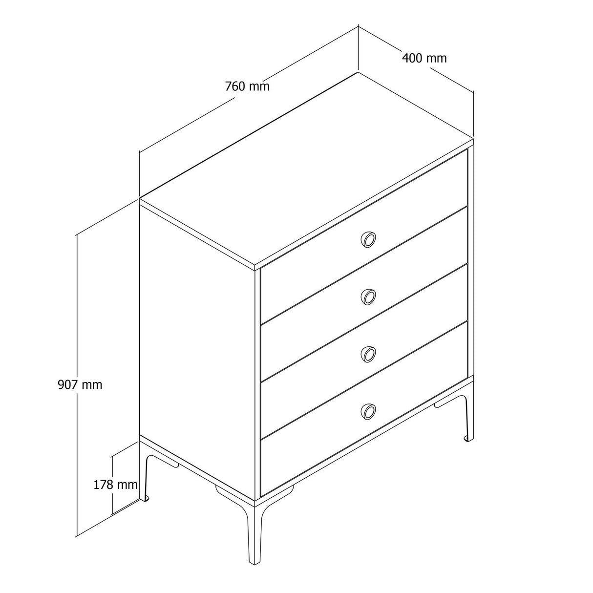 Comò Lizbon Noce Melaminico Bianco 76x90,7x40 cm - 4 cassetti