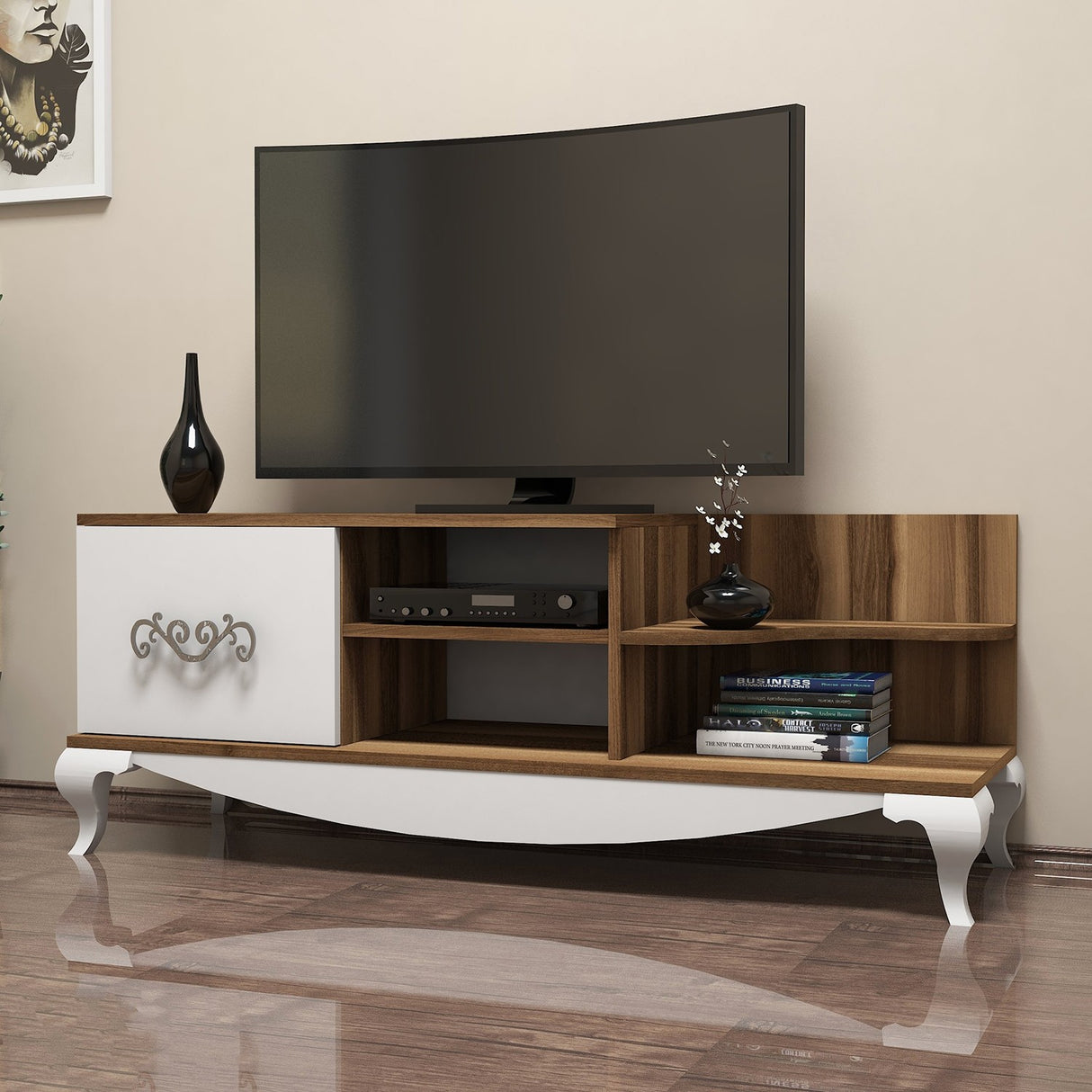 TV Meubels - TV Meubel Sultan Walnoot Wit Melamine 130x50,6x45 cm - Dimehouse