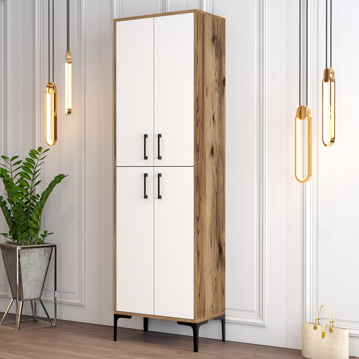 Schoenenkasten - Wandkast Walnoot Wit Melamine 200x60x35 cm - Berlin - Dimehouse