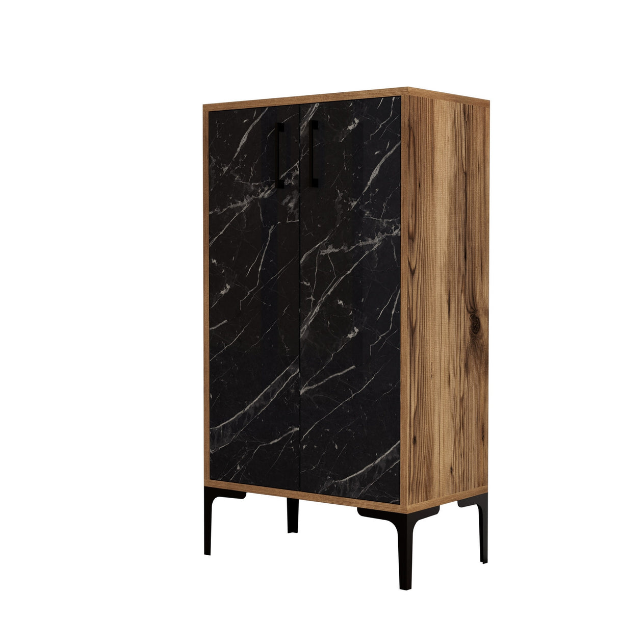 Schoenenkasten - Schoenenkast Prag Walnoot Zwart Melamine 60x111x35 cm - Dimehouse
