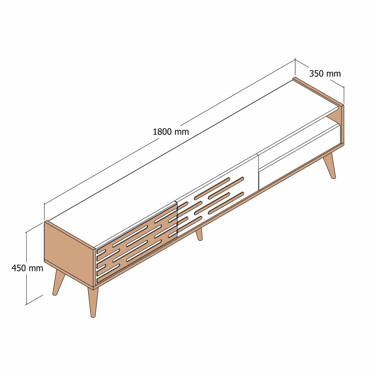 TV Meubels - TV Meubel Valensiya Walnoot Antraciet Melamine 180x35x45 cm - Dimehouse