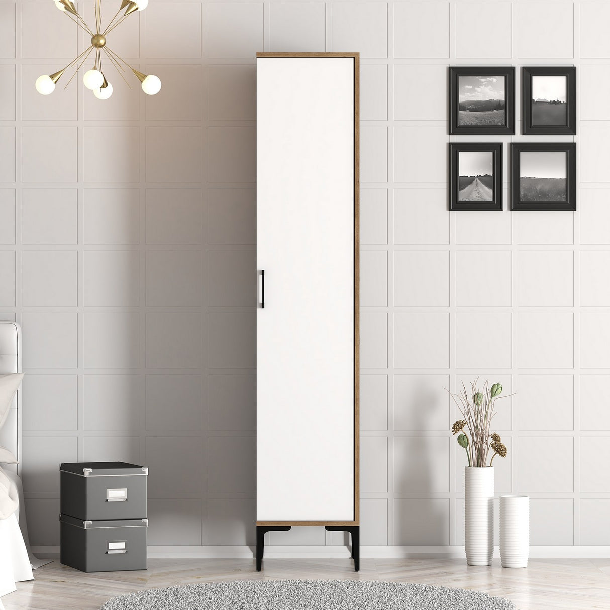 Armadio Kumual S Noce Bianco Melaminico 40x47,5x201,4 cm