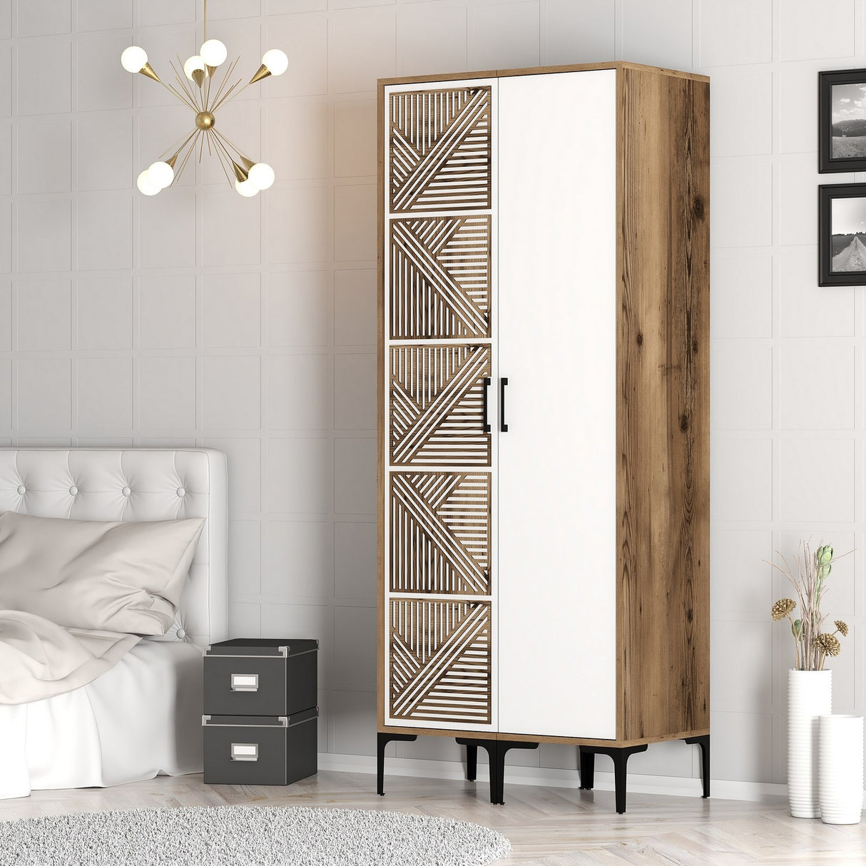 Armadio Kumsal PS Noce Bianco Melaminico 80x47,5x201,4 cm