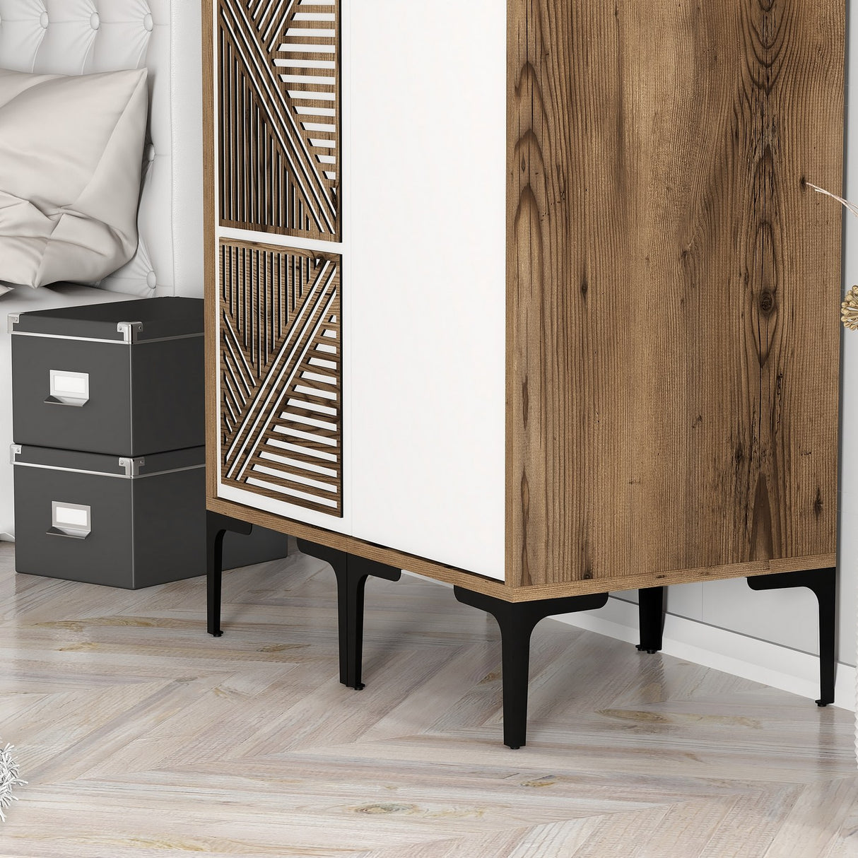 Armadio Kumsal PS Noce Bianco Melaminico 80x47,5x201,4 cm