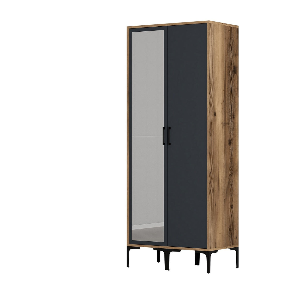 Kledingkasten - Kledingkast Kumsal RS Walnoot Antraciet Melamine 80x47,5x201,4 cm - Dimehouse
