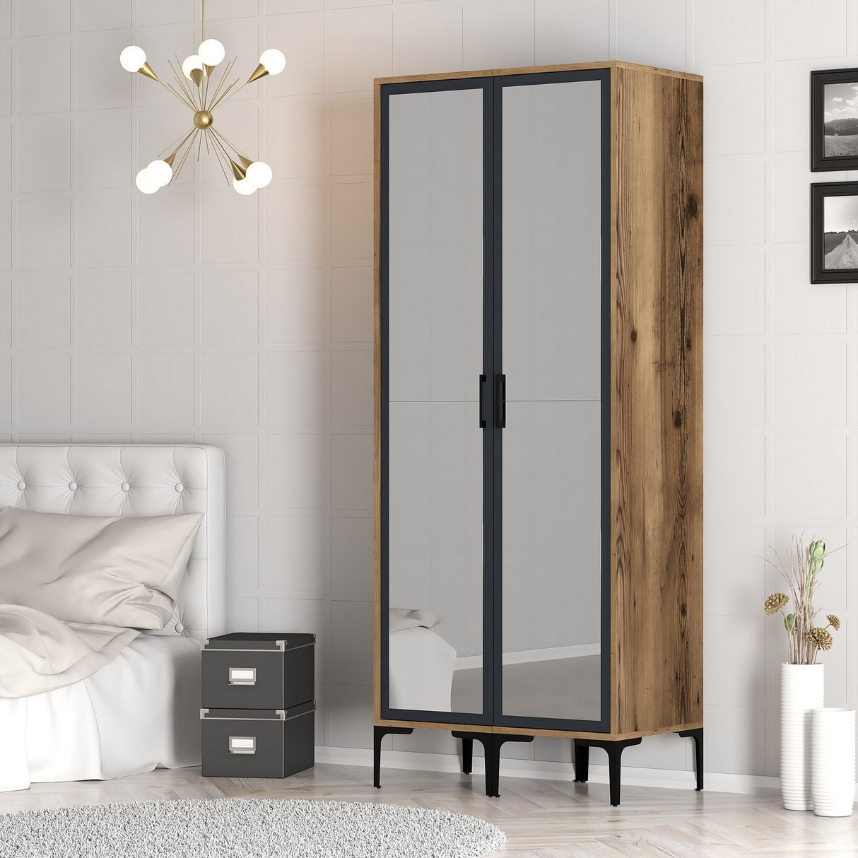 Armadio Kumsal RR Noce Antracite Melaminico 80x47,5x201,4 cm