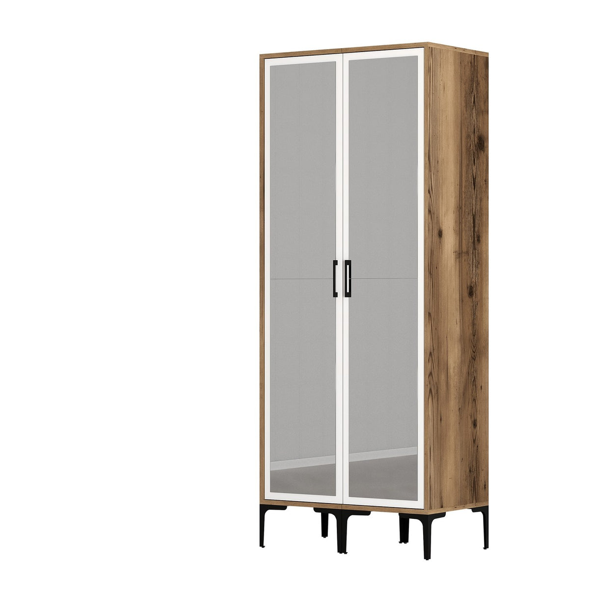 Kledingkasten - Kledingkast Kumsal RR Walnoot Wit Melamine 80x47,5x201,4 cm - Dimehouse