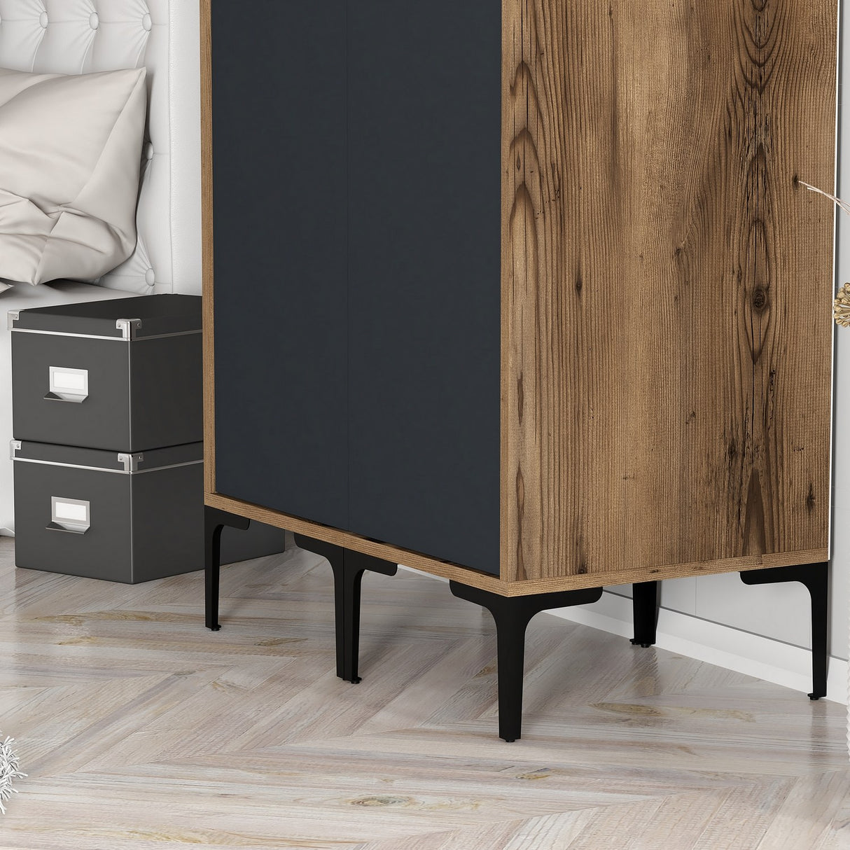 Kledingkasten - Kledingkast Kumsal SS Walnoot Antraciet Melamine 80x47,5x201,4 cm - Dimehouse