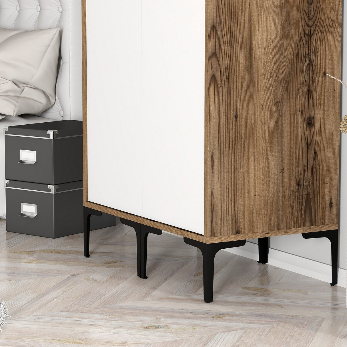 Kledingkasten - Kledingkast Kumsal SS Walnoot Wit Melamine 80x47,5x201,4 cm - Dimehouse