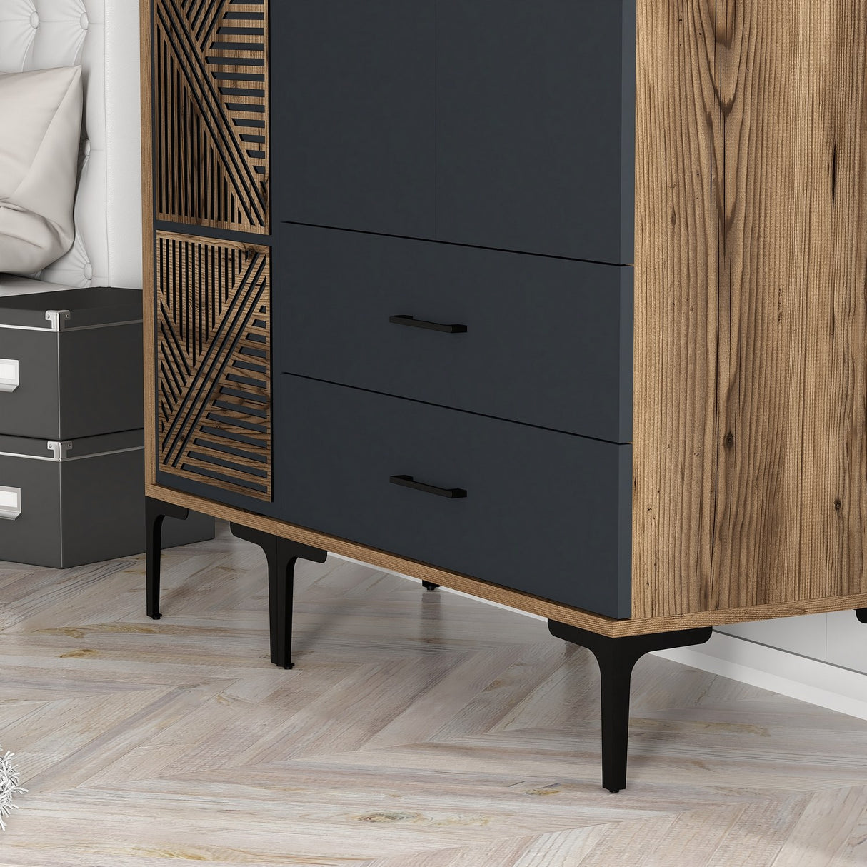 Armadio Kumual PT Noce Antracite Melaminico 120x47,5x201,4 cm