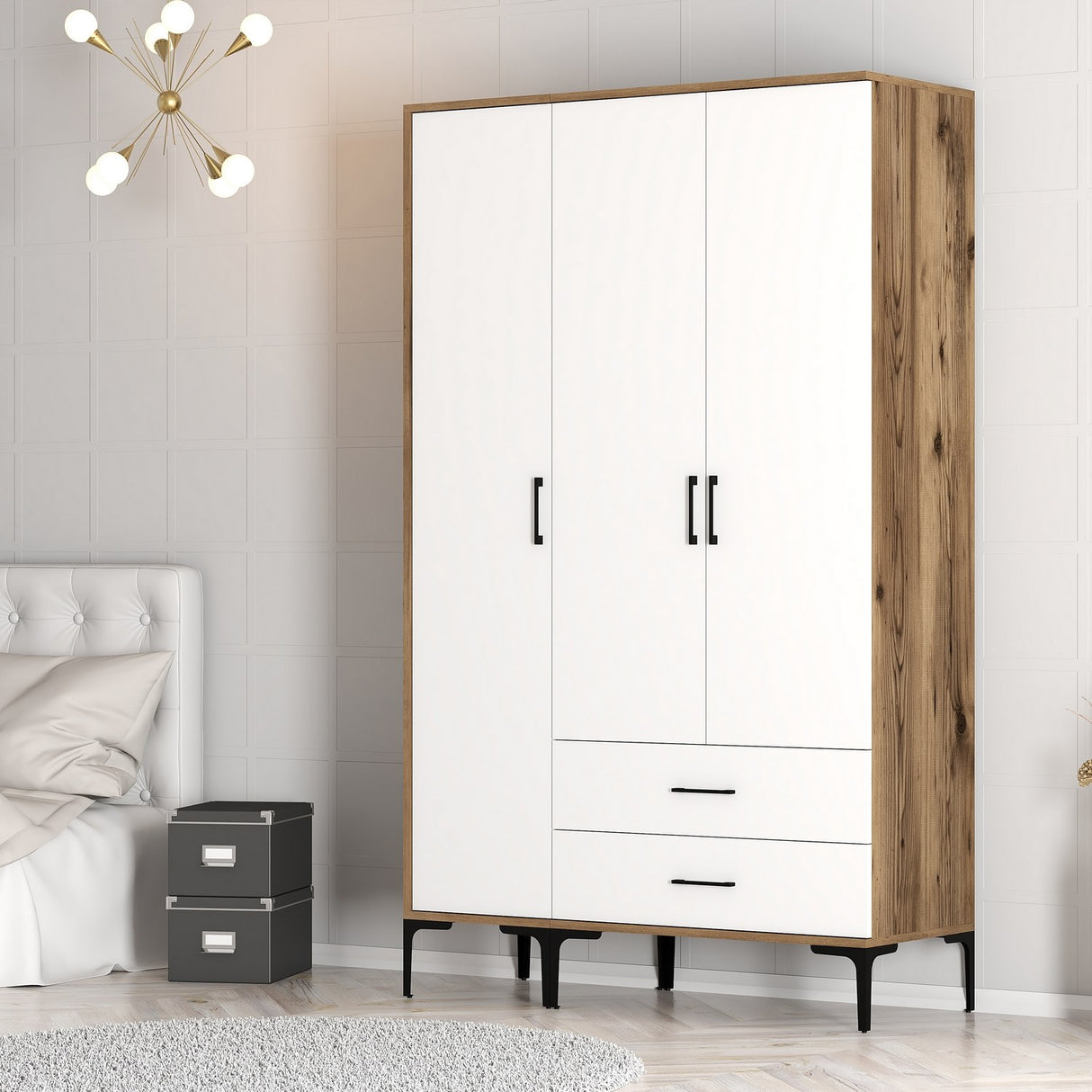 Kledingkasten - Kledingkast Kumual ST Walnoot Wit Melamine 120x47,5x201,4 cm - Dimehouse