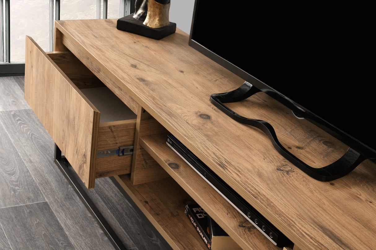 TV Meubels - TV Meubel Belinda Zwart Dennenhout Melamine 180x50x40 cm - Dimehouse