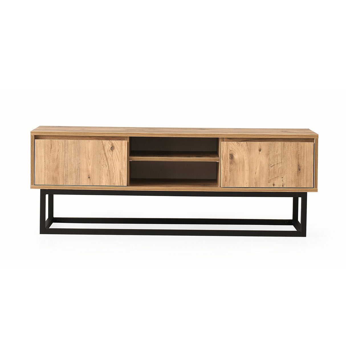 TV Meubels - TV Meubel Belinda Zwart Dennenhout Melamine 180x50x40 cm - Dimehouse