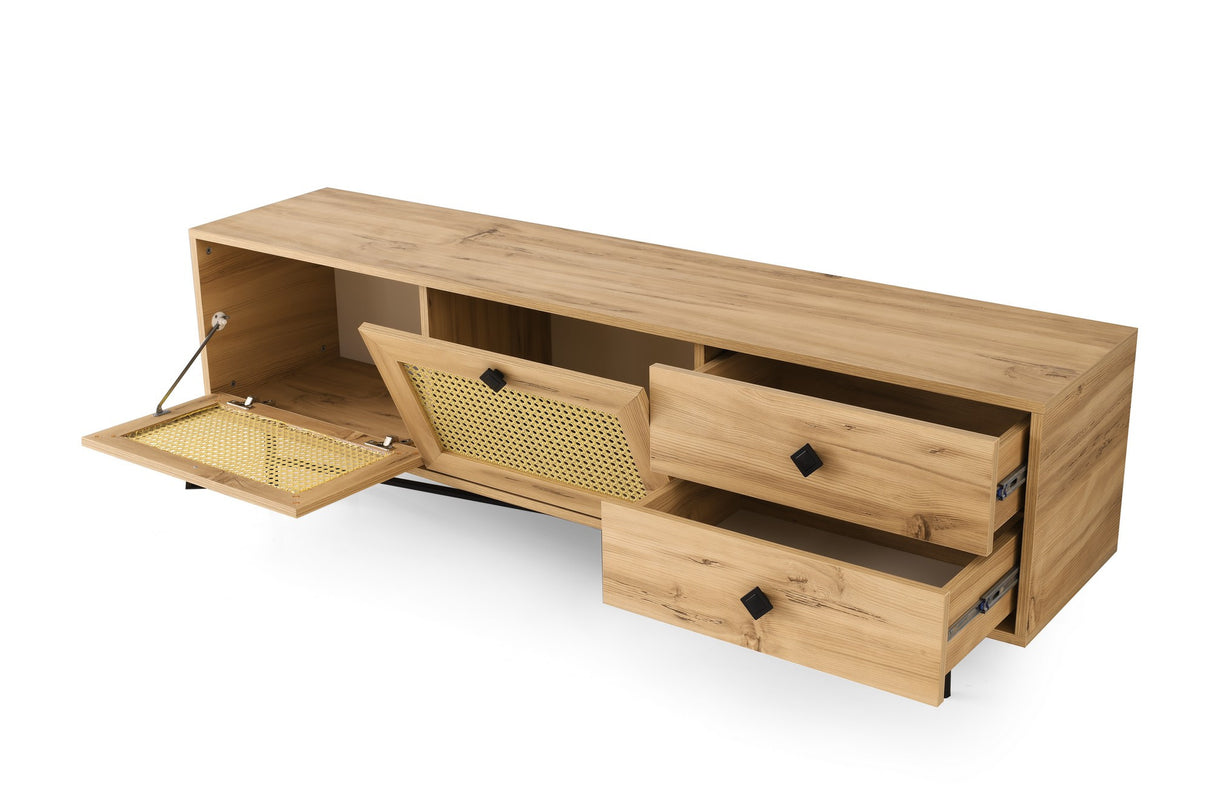TV Meubels - TV Meubel Japandi Hapsiyas Eik Zwart Melamine 180x60x40 cm - Dimehouse