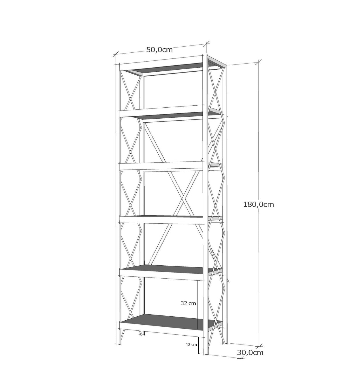 Libreria Suadiye in legno di pino atlantico melaminico nero 50x180x30 cm