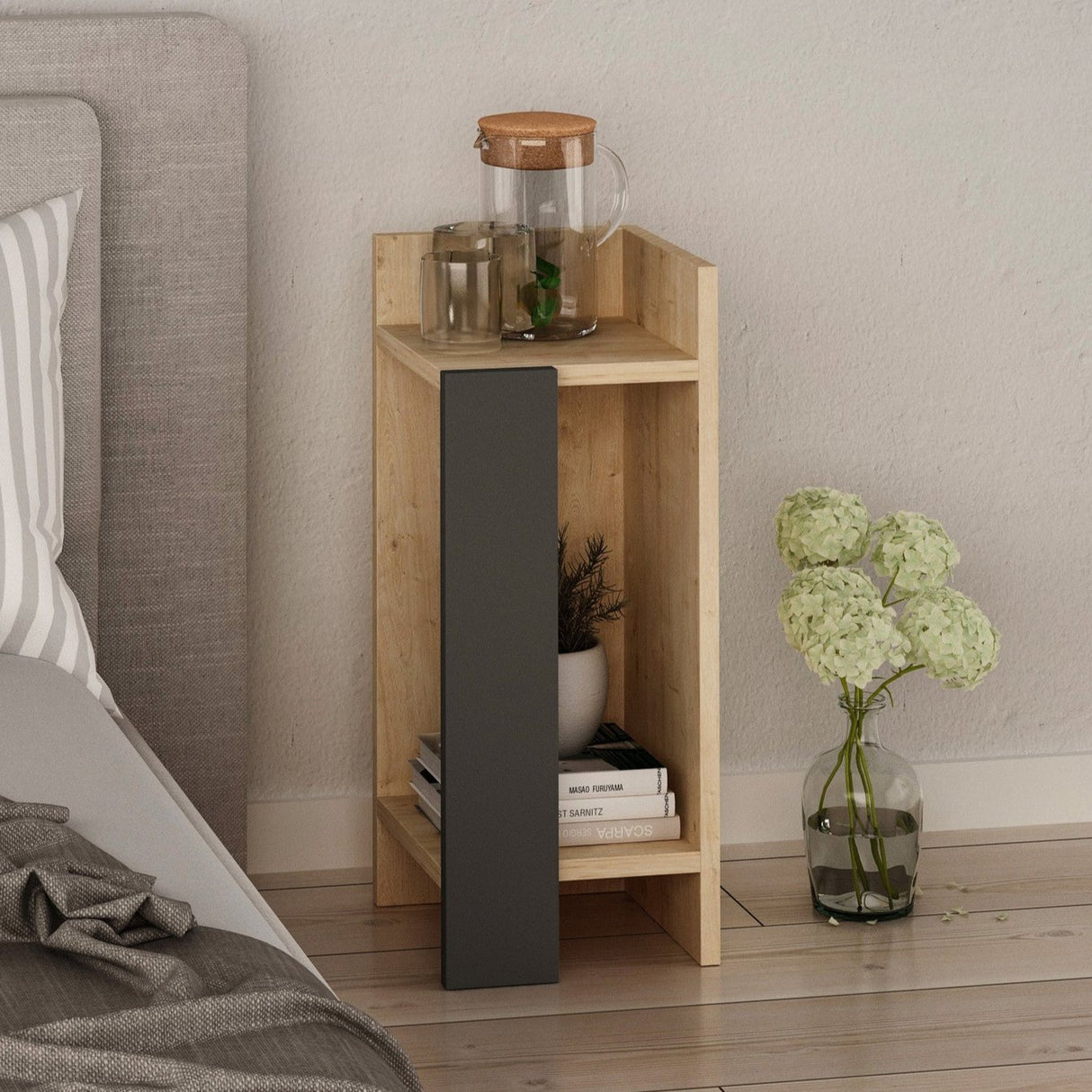 Comodino destro Elos rovere antracite melaminico 25x60x27 cm