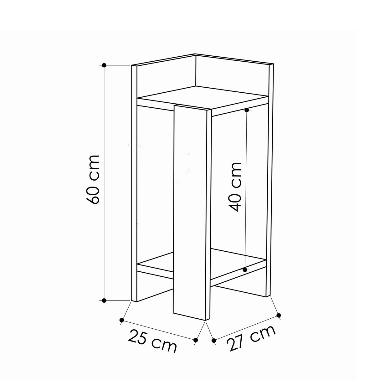 Comodino destro Elos rovere antracite melaminico 25x60x27 cm
