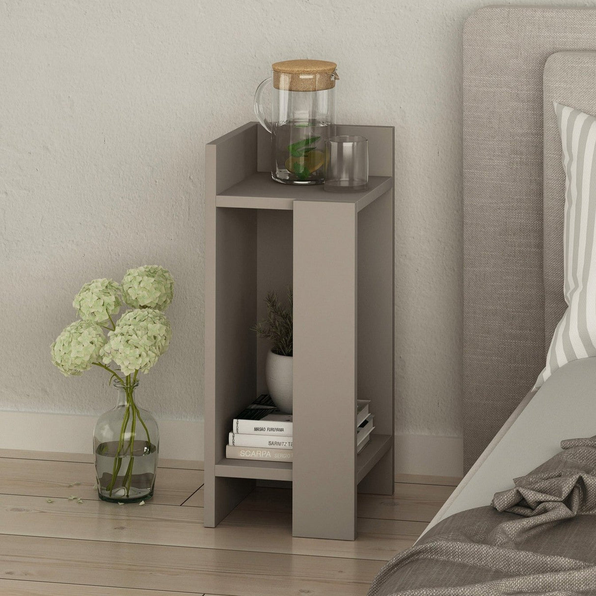 Nachtkastjes - Nachtkastje Links Elos Mokka Melamine 25x60x27 cm - Dimehouse