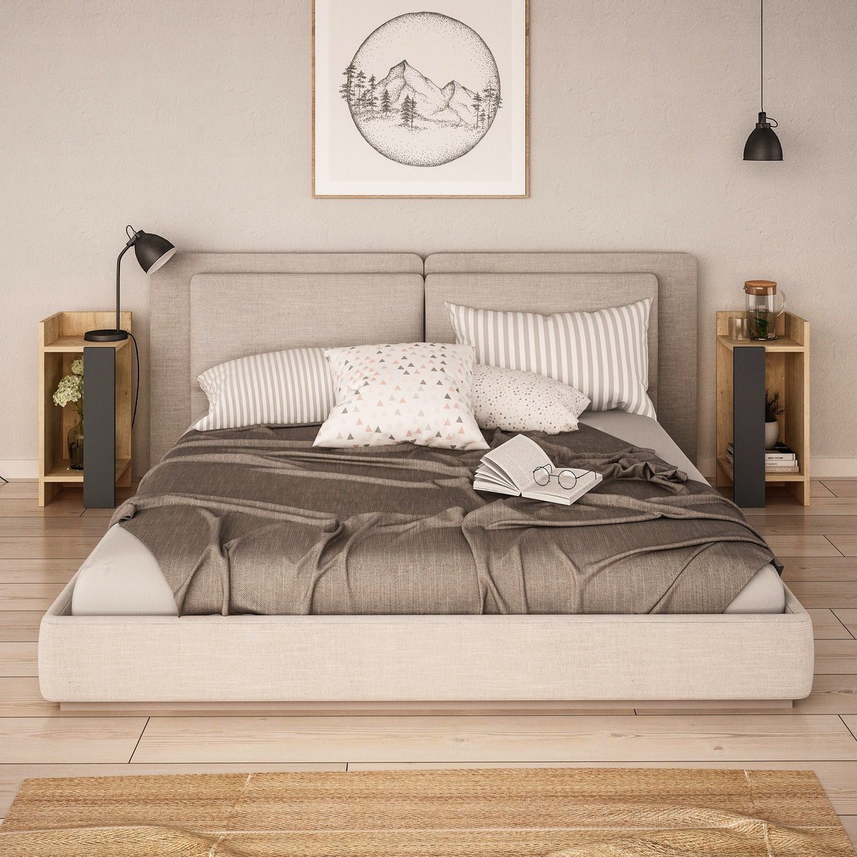 Comodino Set 2 Elos Rovere Antracite Melaminico 25x60x27 cm